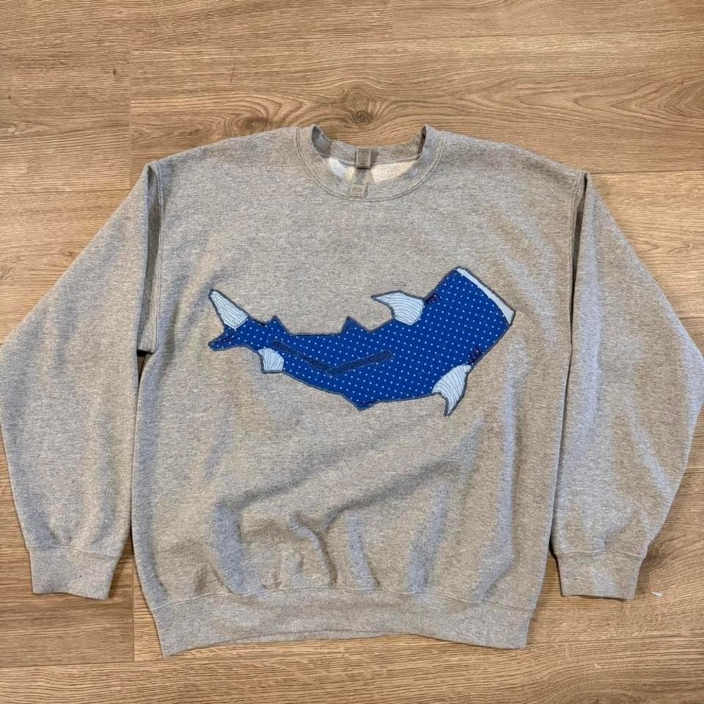 Whale Shark Patchwork Sweatshirt Ocean Summer Inspired Size Large